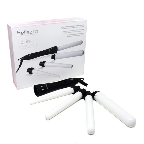 Bellezza 4-in-1 Ceramic Curling Wand Set - White and Black Bellezza 4-in-1 Curling Iron Wand Set with 4 Large  main image 2